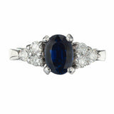 2ct Oval Cut Blue Sapphire Engagement Ring Accents Trilogy14k White Gold Finish