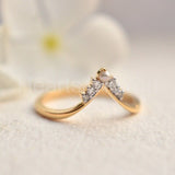 0.25ct Round Cut Moissanite Curved Chevron Crown Ring 14K Yellow Gold Plated