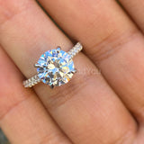2.1ct Round Cut Moissanite Accented Pave Engagement Ring 14K White Gold Plated