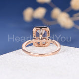 2ct Emerald Cut Simulated Morganite Halo Engagement Ring 14k Rose Gold Plated