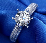 2Ct Round Cut Diamond Accent Hidden Halo Engagement Ring 14K White Gold Finish