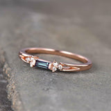 0.5ct Baguette Cut London Blue Topaz Diamond Petite Ring 14k Rose Gold Finish