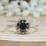 1.5ct Round Cut Black Diamond Engagement Ring Halo 14k Yellow Gold Finish