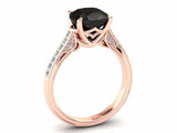 1.5ct Cushion Cut Black Diamond Solitaire with Accent Ring 14k Rose Gold Finish