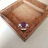 2ct Engagement Ring Emerald Cut Amethyst Diamond Accent 14k White Gold Finish