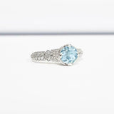 2ct Round Blue Aquamarine Diamond Accent with Solitaire Ring 14k White Gold Over
