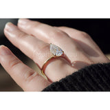 0.4ct Pear Simulated Diamond Hidden Halo Engagement Ring 14k Yellow Gold Plated