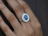 4ct Engagement Ring Oval Cut Blue Sapphire Diamond Dual Halo 14k White Gold Over