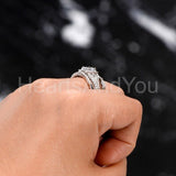 2.2ct Round Cut Moissanite Milgrain Split Halo Trio Set 14k White Gold Plated