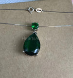 1ct Pear Simulated Green Emerald Two Stone Pendant 14k WhiteGold Plated NO CHAIN