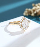 0.5ct Pear Cut Simulated Diamond Halo Engagement Ring 14k Yellow Gold Plated