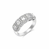 5Ct Emerald Cut Diamond Five Stone Halo Wedding Ring Band 14K White Gold Finish