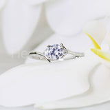 0.2ct Round Cut Moissanite Thin Dainty Minimal Women Ring 14k White Gold Plated