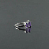 2ct Engagement Ring Emerald Cut Purple Amethyst Three Stone 14k WhiteGold Finish