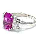 2.5ct Cushion Cut Pink Sapphire Engagement Ring Trilogy 14k White Gold Finish
