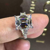 2.3ct Engagement Ring Emerald Cut Diamond Three Stone 14k White Gold Finish