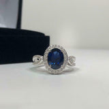 2.3ct Engagement Ring Oval Cut Blue Sapphire Split Shank Halo 14k WhiteGold Over