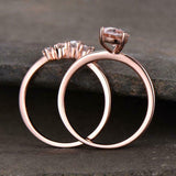 1.6ct Pear Cut Morganite Engagement Ring Crown Bridal Set 14k Rose Gold Finish