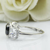 4ct Round Black Diamond Engagement Ring Halo Trilogy Vintage 14k White Gold Over