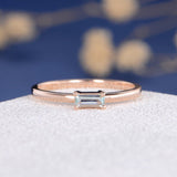 0.2ct Baguette Cut Simulated Blue Aquamarine Minimal Ring 14k Rose Gold Plated