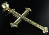 0.55ct Round Cut Diamond Pendant 1 Row Solitaire Cross 14k Yellow Gold Finish