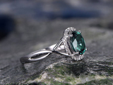 2.2ct Oval Cut Green Emerald Diamond Halo Infinity Ring 14k White Gold Finish