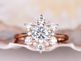 Flower Solitaire Engagement Ring 2ct Round Cut VVS1 Diamond 14k Rose Gold Finish