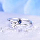 0.2ct Round Blue Sapphire Engagement Ring Two Stone Bypass 14k White Gold Finish