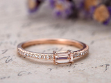 0.4ct Baguette Cut Peach Morganite Engagement Ring Minimalist 14k Rose Gold Over