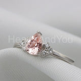 1ct Pear Simulated Morganite Solitaire Round Accents Ring 14k White Gold Plated