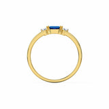 0.6ct Baguette Cut Blue Sapphire Trilogy Minimalist Ring 14k Yellow Gold Finish