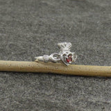 0.5ct Round Cut Red Garnet Engagement Ring Claddagh Design 14k White Gold Finish