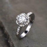 2.3Ct Round Cut Diamond Accent Halo Floral Engagement Ring 14K White Gold Finish