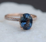1.4ct Engagement Ring Oval Cut London Blue Topaz Hidden Halo 4k Rose Gold Finish