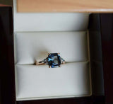 1.4ct Engagement Ring Emerald Cut London Blue Topaz Solitaire 14k Rose Gold Over