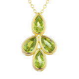 4ct Green Peridot Pendant with Chain Pear Cut Four Pear 14k Yellow Gold Finish