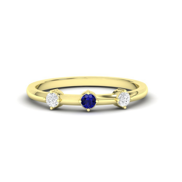 0.2ct Round Cut Blue Sapphire Engagement Ring 14k Yellow Gold Finish Three Stone