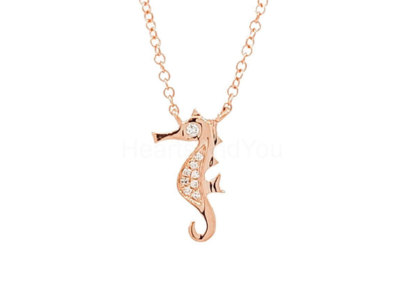 0.02ct Round Cut Moissanite Sea Horse Pendant 14k Rose Gold Plated NO CHAIN