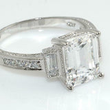 2.8ct Emerald Cut Diamond Engagement Ring Unique Trilogy 14k White Gold Finish