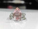 4ct Pear Simulated Peach Morganite Twig Leaf Bridal Set 14k  White Gold Plated