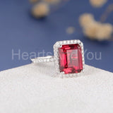 2.3ct Emerald Cut Simulated Pink Ruby Halo Engagement Ring 14k White Gold Plated