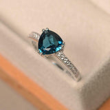 2.2ct Trillion Cut London Blue Topaz Diamond Accents Ring 14k White Gold Finish