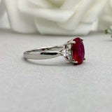 2.4ct Engagement Ring Oval Cut Ruby Diamond Accent Trilogy 14k White Gold Finish