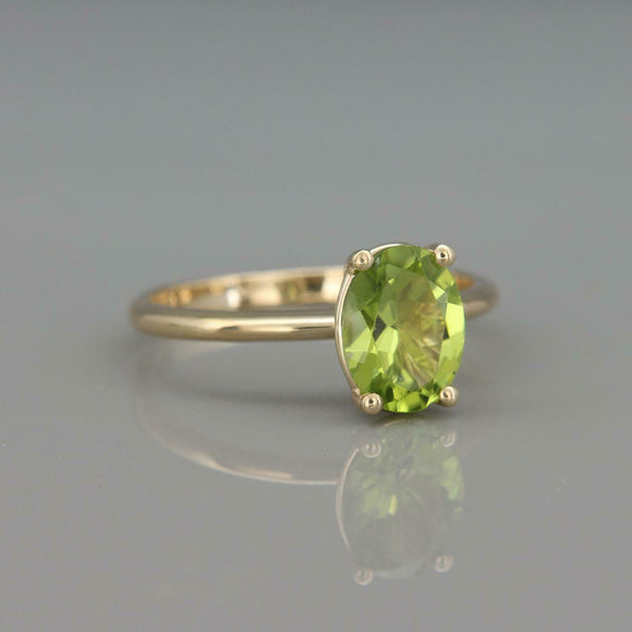 1.5ct Oval Cut Green Peridot Engagement Ring Solitaire 14k Yellow Gold Finish