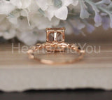 1.2ct Emerald Cut Simulated Peach Morganite Milgrain Ring 14k Rose Gold Plated