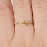 0.3ct Princess Cut Yellow Sapphire Beaded Ball Solitaire Ring 14k Rose Gold Over