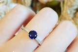 1ct Round Cut Blue Sapphire Engagement Ring 14k White Gold Finish Minimalist