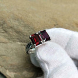 2ct Engagement Ring Emerald Cut Pink Ruby Two Stone Solitaire 14k WhiteGold Over