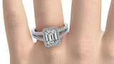 2.1ct Emerald Cut VVS1D Diamond Split Band Engagement Ring 14k White Gold Finish