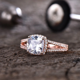 2ct Cushion Cut Diamond Engagement Ring Halo Split Shank 14k Rose Gold Finish